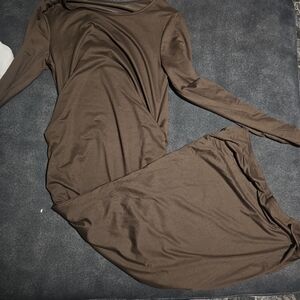 Elegant Brown Long Sleeve Dress